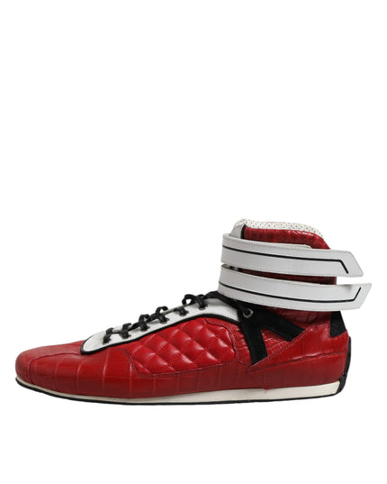 Dolce & Gabbana Red Quilted Leather Lace Up Sneakers Shoes