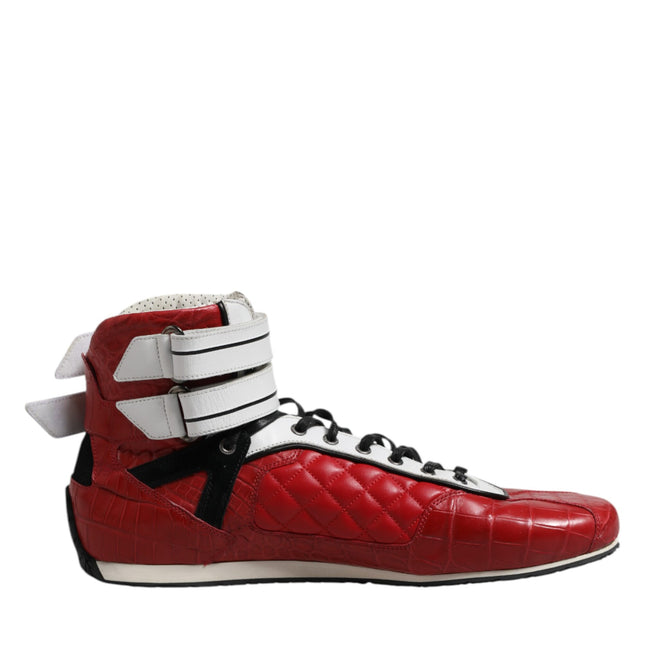 Dolce & Gabbana Red Quilted Leather Lace Up Sneakers Shoes