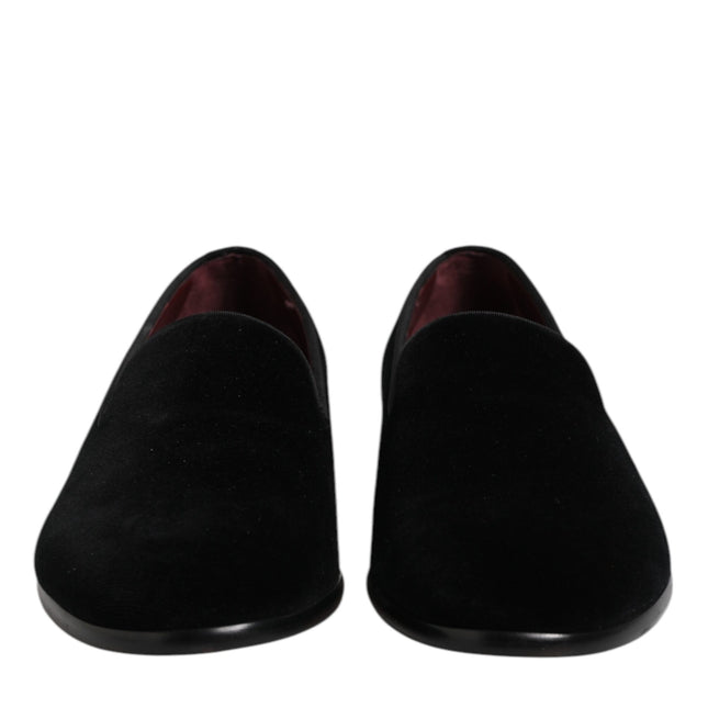 Dolce & Gabbana Black Velvet Slip On Loafers Formal Shoes
