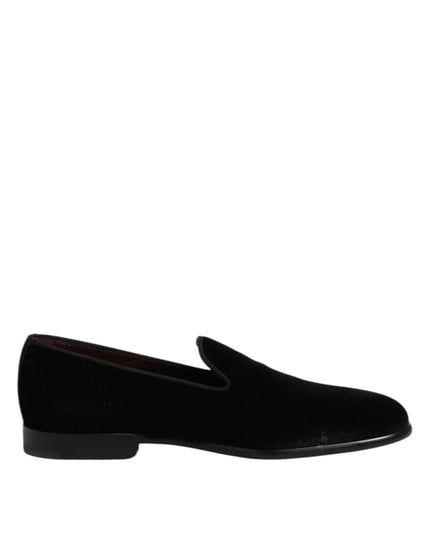 Dolce & Gabbana Black Velvet Slip On Loafers Formal Shoes