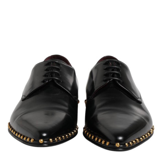 Dolce & Gabbana Black Leather Studded Derby Men Dress Shoes
