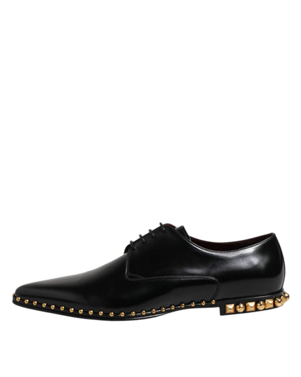 Dolce & Gabbana Black Leather Studded Derby Men Dress Shoes