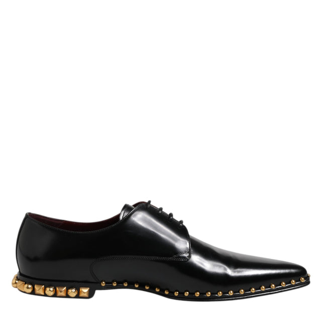 Dolce & Gabbana Black Leather Studded Derby Men Dress Shoes