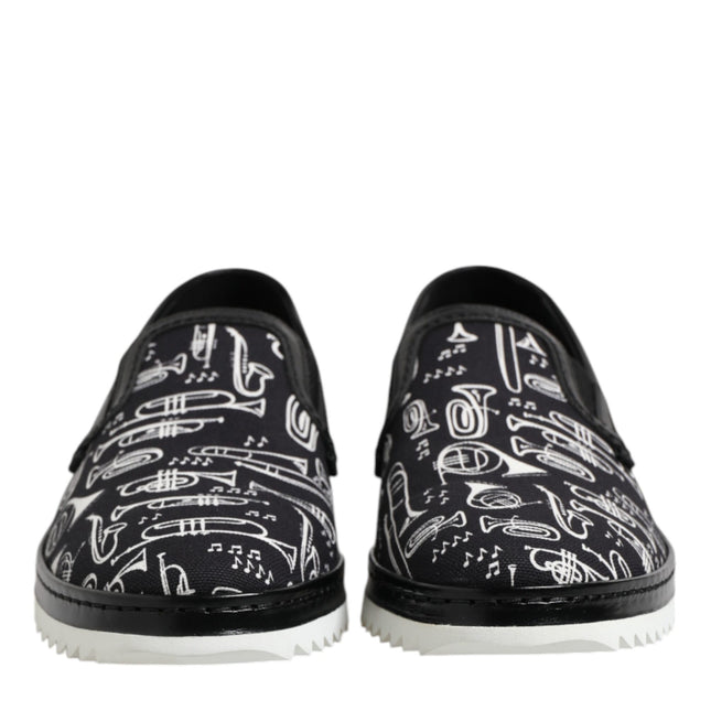 Dolce & Gabbana Black Slip On Printed Men Loafers Shoes