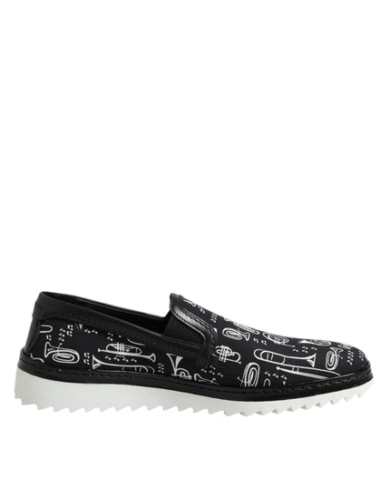 Dolce & Gabbana Black Slip On Printed Men Loafers Shoes