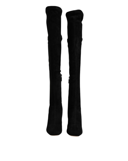 Dolce & Gabbana Black Suede Leather Knee High Boots Shoes