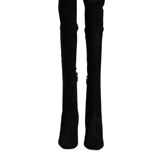 Dolce & Gabbana Black Suede Leather Knee High Boots Shoes
