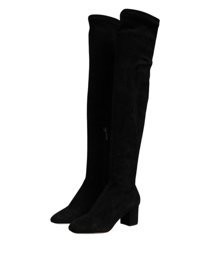 Dolce & Gabbana Black Suede Leather Knee High Boots Shoes