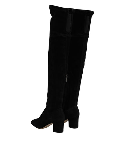 Dolce & Gabbana Black Suede Leather Knee High Boots Shoes