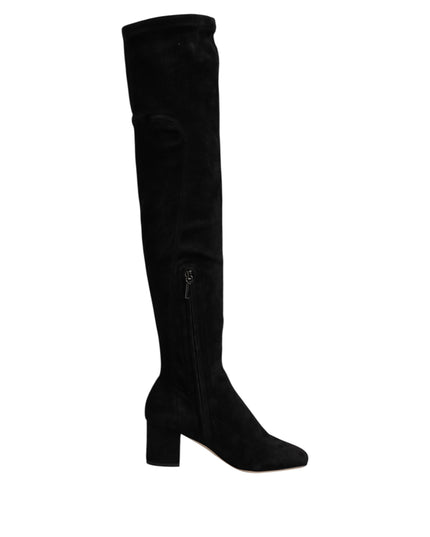 Dolce & Gabbana Black Suede Leather Knee High Boots Shoes