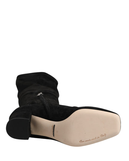 Dolce & Gabbana Black Suede Leather Knee High Boots Shoes