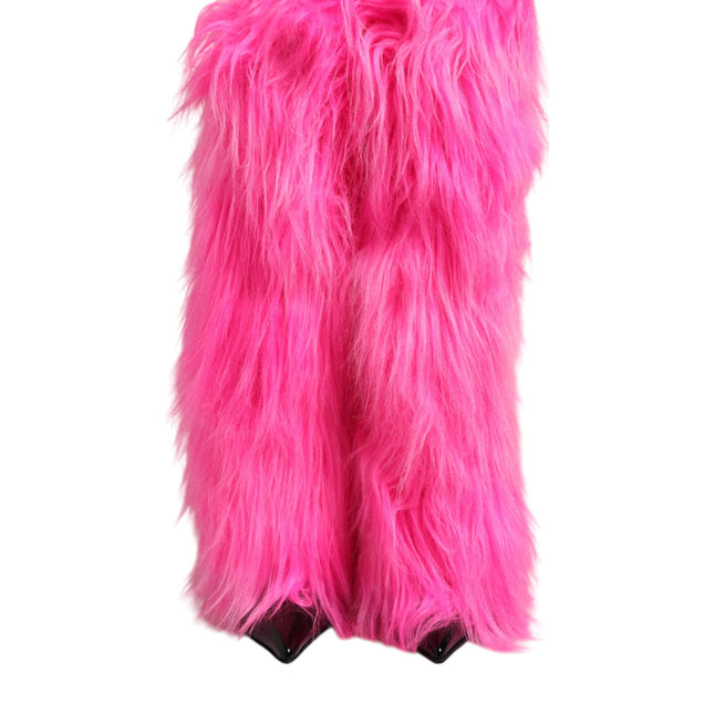 Dolce & Gabbana Pink Faux Fur Leather High Heels Boots Shoes