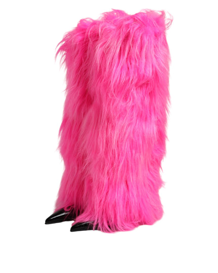 Dolce & Gabbana Pink Faux Fur Leather High Heels Boots Shoes