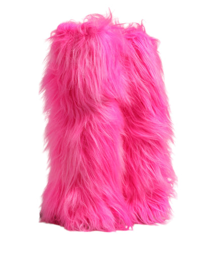 Dolce & Gabbana Pink Faux Fur Leather High Heels Boots Shoes