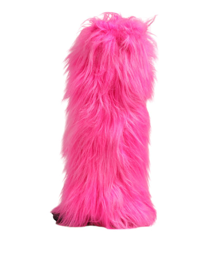 Dolce & Gabbana Pink Faux Fur Leather High Heels Boots Shoes