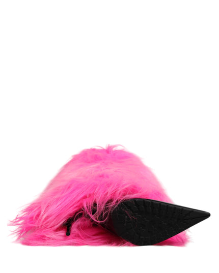 Dolce & Gabbana Pink Faux Fur Leather High Heels Boots Shoes