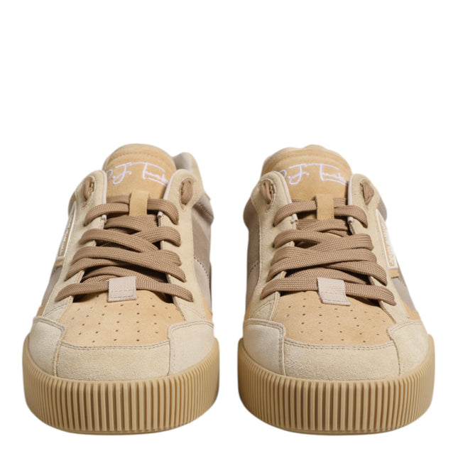 Dolce & Gabbana Beige Leather Low Top Lace Up Sneakers Shoes