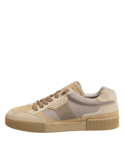 Dolce & Gabbana Beige Leather Low Top Lace Up Sneakers Shoes
