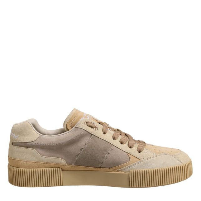 Dolce & Gabbana Beige Leather Low Top Lace Up Sneakers Shoes