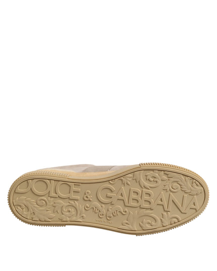 Dolce & Gabbana Beige Leather Low Top Lace Up Sneakers Shoes