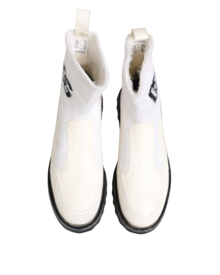 Dolce & Gabbana White Beige DG Logo Mid Calf Boots Shoes
