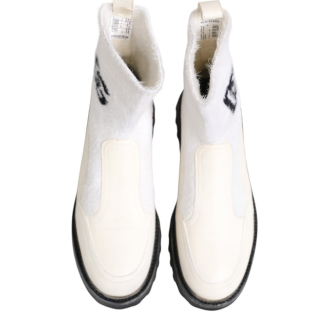 Dolce & Gabbana White Beige DG Logo Mid Calf Boots Shoes