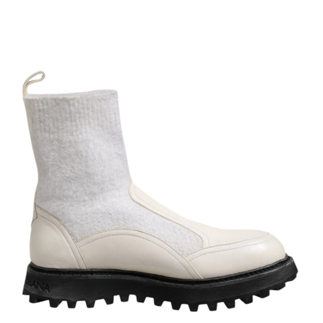 Dolce & Gabbana White Beige DG Logo Mid Calf Boots Shoes