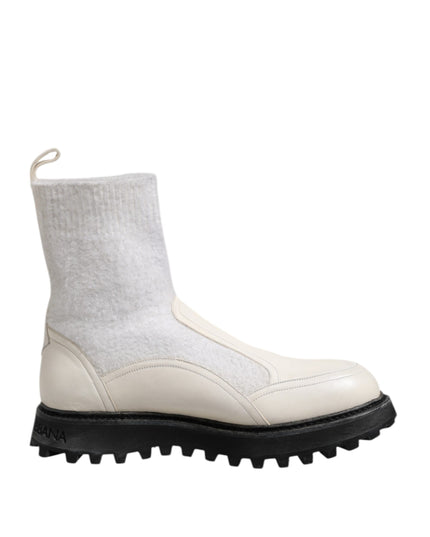 Dolce & Gabbana White Beige DG Logo Mid Calf Boots Shoes