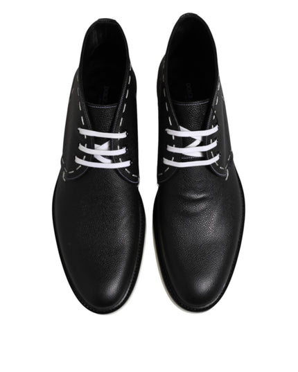Dolce & Gabbana Black White Leather Ankle Boots Shoes