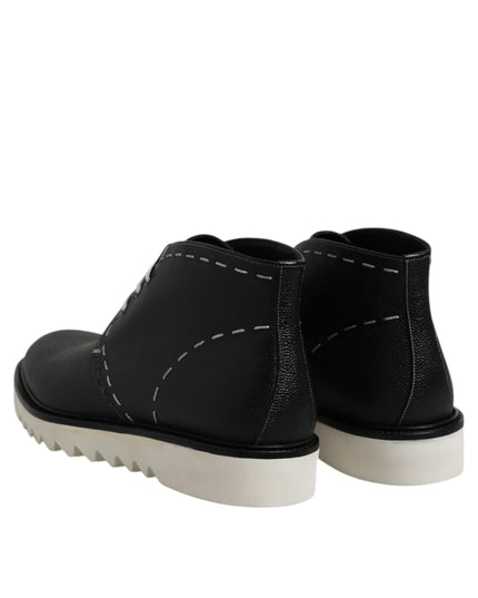 Dolce & Gabbana Black White Leather Ankle Boots Shoes