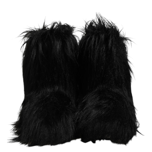 Dolce & Gabbana Black Faux Fur Mid Calf Boots Shoes