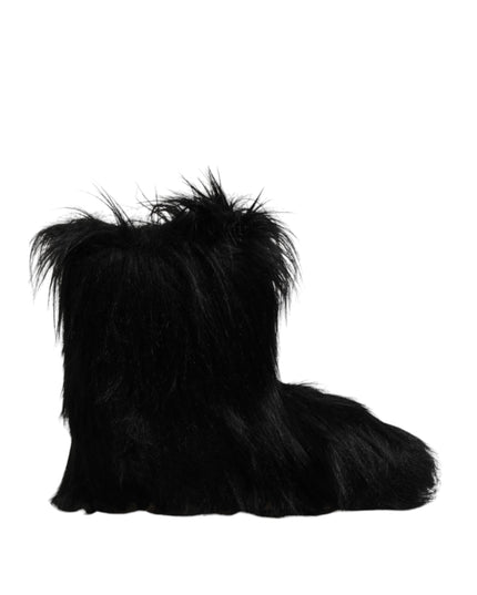 Dolce & Gabbana Black Faux Fur Mid Calf Boots Shoes