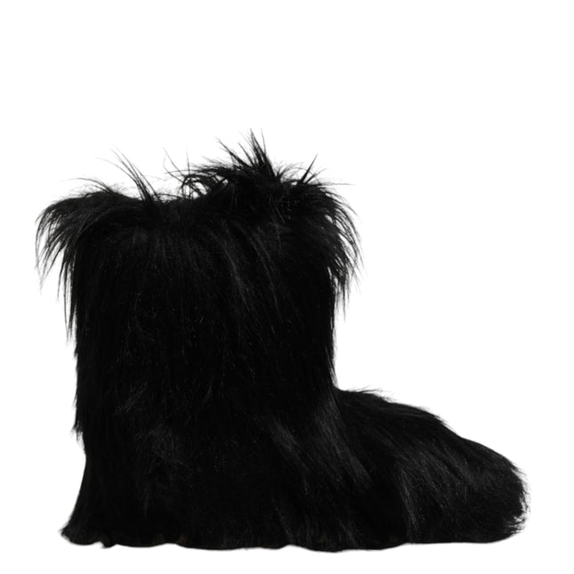 Dolce & Gabbana Black Faux Fur Mid Calf Boots Shoes