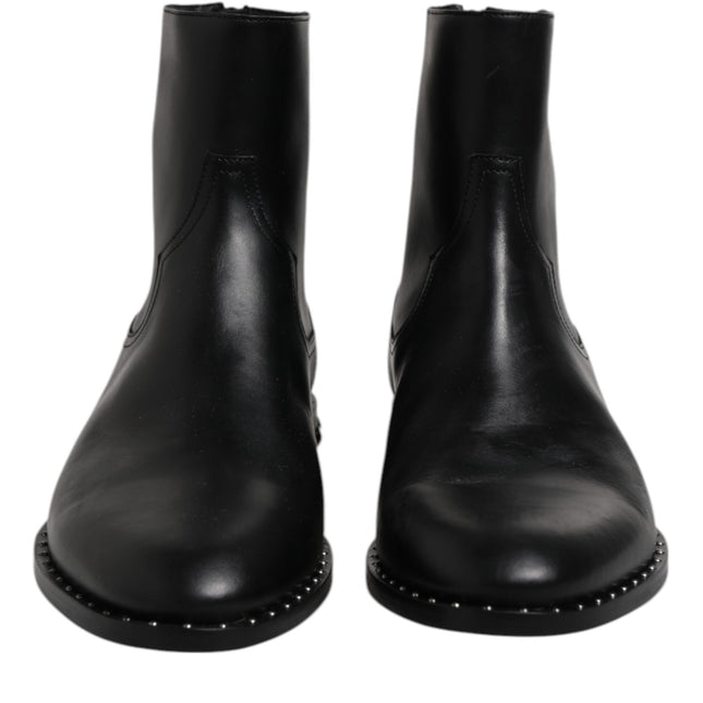 Dolce & Gabbana Black Leather Logo Ankle Boots Studded Shoes