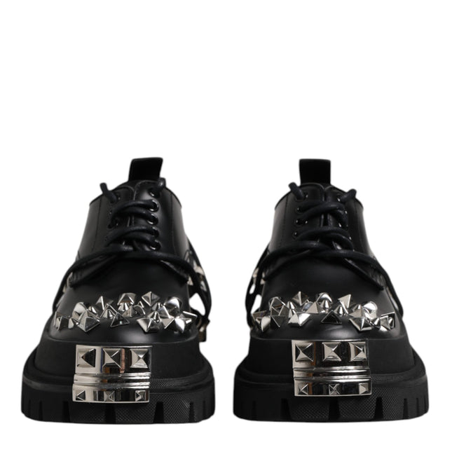 Dolce & Gabbana Black Leather Embellished Trekking Derby Shoes