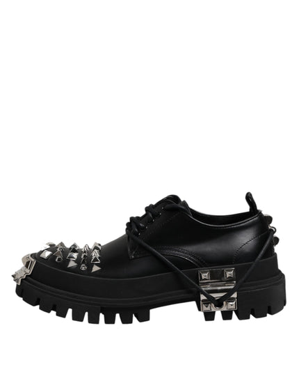 Dolce & Gabbana Black Leather Embellished Trekking Derby Shoes