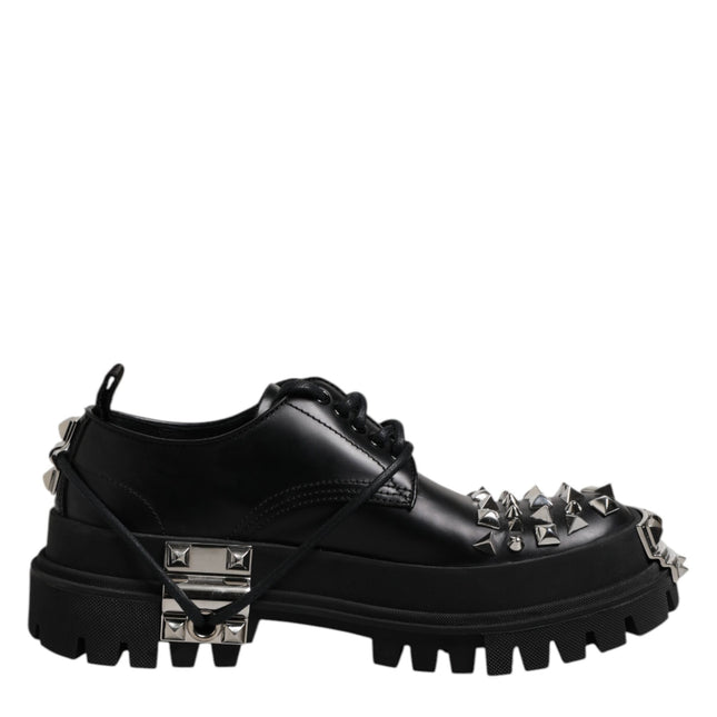 Dolce & Gabbana Black Leather Embellished Trekking Derby Shoes