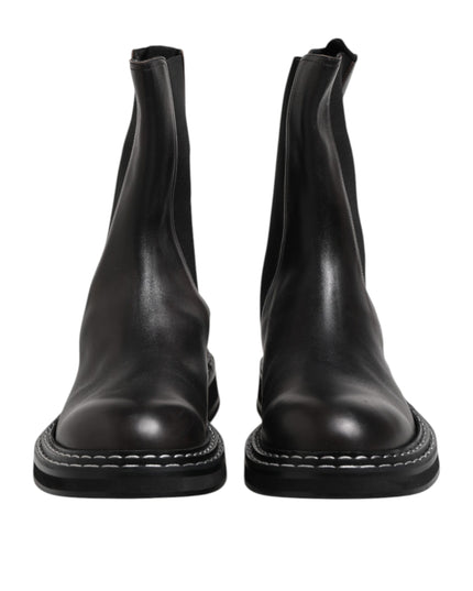 Dolce & Gabbana Black Leather Mid Calf Boots Flats Shoes