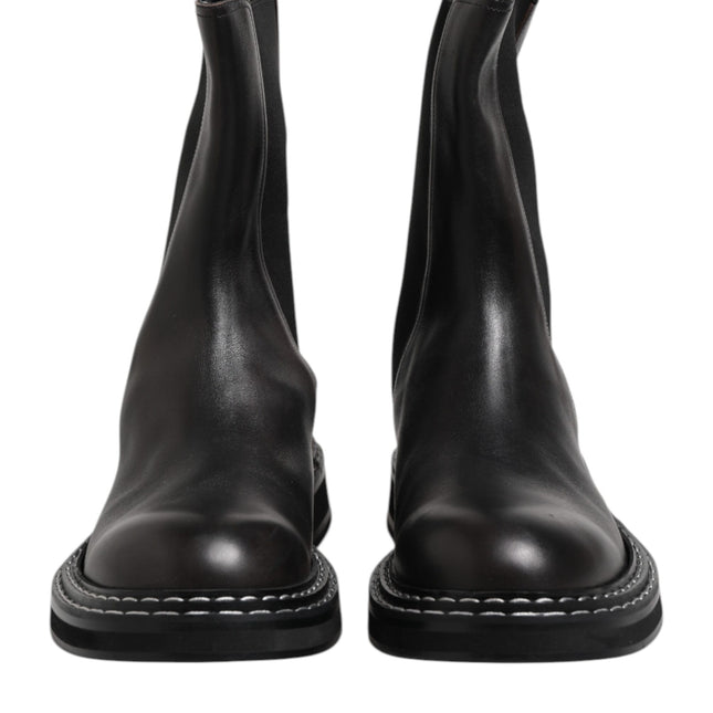 Dolce & Gabbana Black Leather Mid Calf Boots Flats Shoes