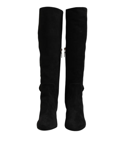 Dolce & Gabbana Black Suede Leather Knee High Boots Shoes