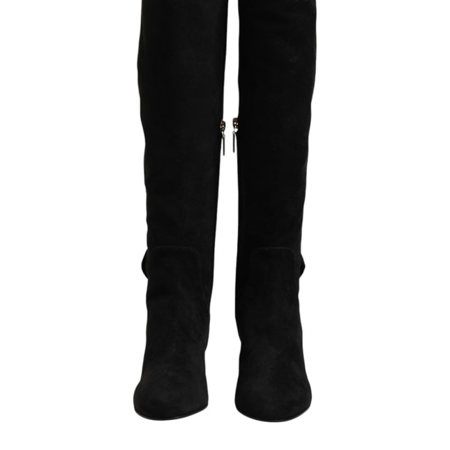 Dolce & Gabbana Black Suede Leather Knee High Boots Shoes