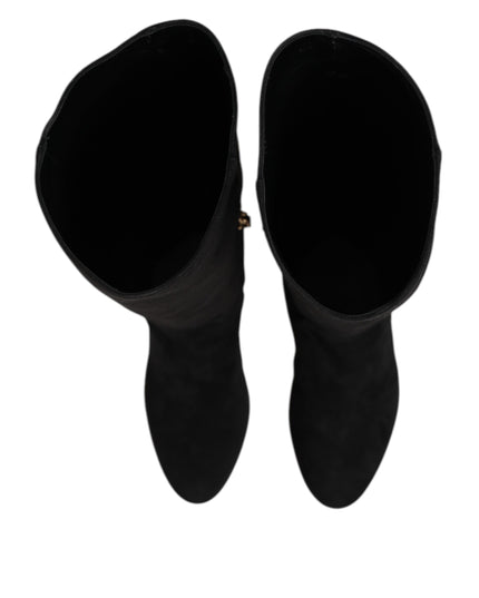 Dolce & Gabbana Black Suede Leather Knee High Boots Shoes