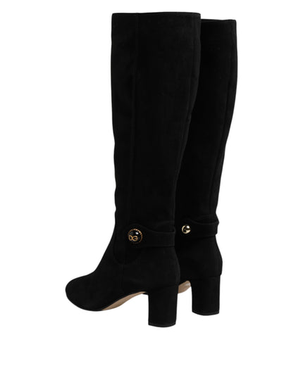 Dolce & Gabbana Black Suede Leather Knee High Boots Shoes