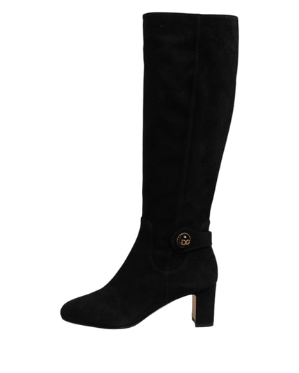 Dolce & Gabbana Black Suede Leather Knee High Boots Shoes