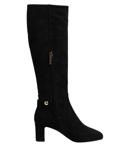 Dolce & Gabbana Black Suede Leather Knee High Boots Shoes