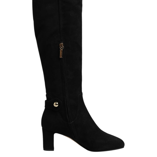 Dolce & Gabbana Black Suede Leather Knee High Boots Shoes