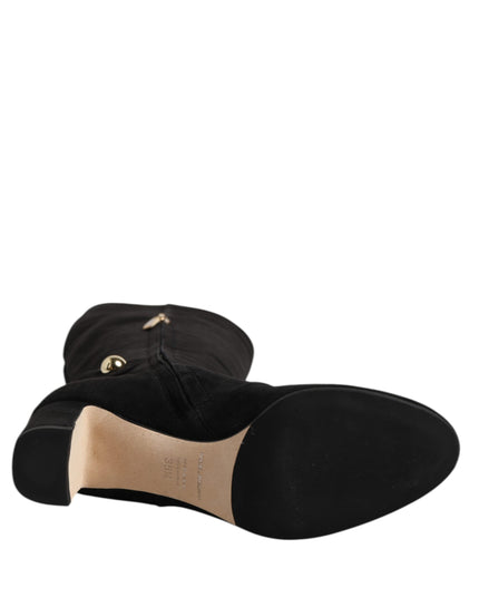 Dolce & Gabbana Black Suede Leather Knee High Boots Shoes