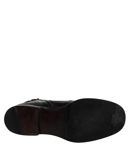 Dolce & Gabbana Black Leather Mid Calf Boots Lace Up Shoes