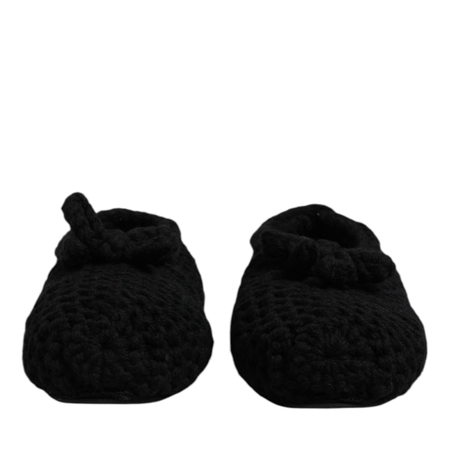 Dolce & Gabbana Black Wool Slip On Flats Ballerina Shoes