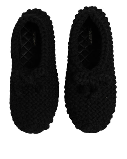 Dolce & Gabbana Black Wool Slip On Flats Ballerina Shoes